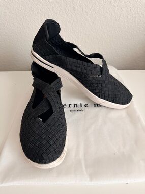 bernie mev. Black Woven Mary Jane Slip-On Flats